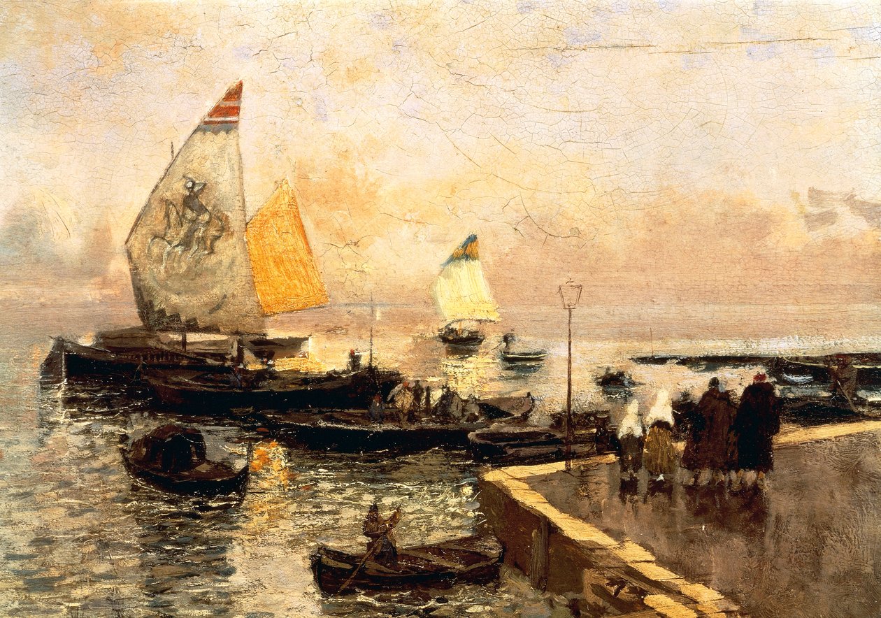 Coal Boats in Chioggia by Mose Bianchi