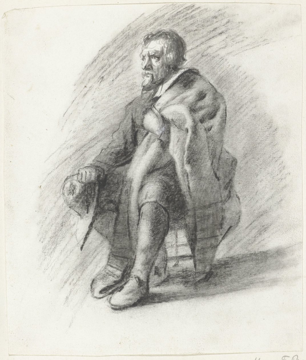 Seated Bearded Man with Cape and Hat by Moses Ter Borch