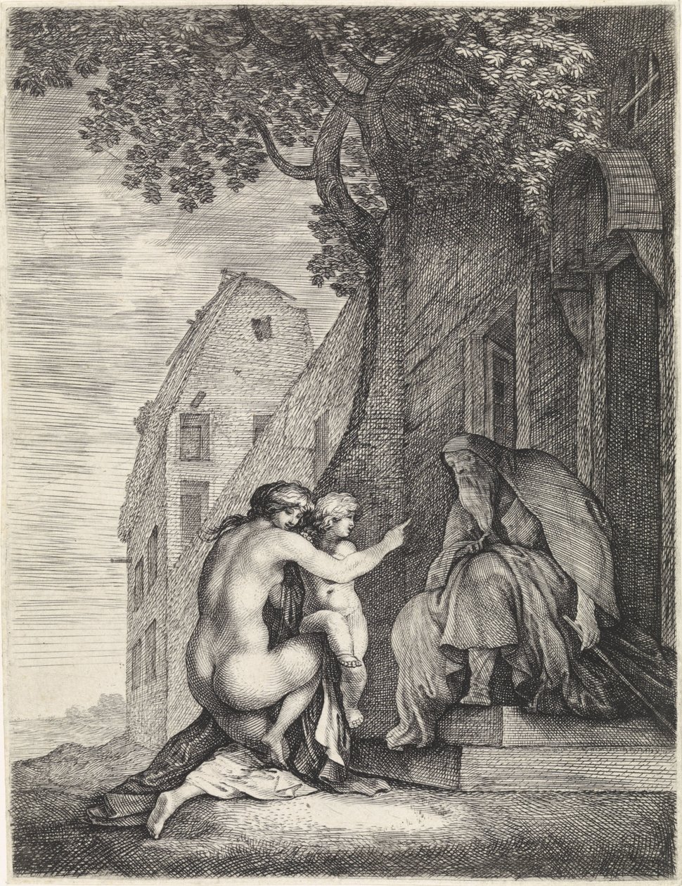 Naked Woman and Child with an Old Man by Moyses van Wtenbrouck