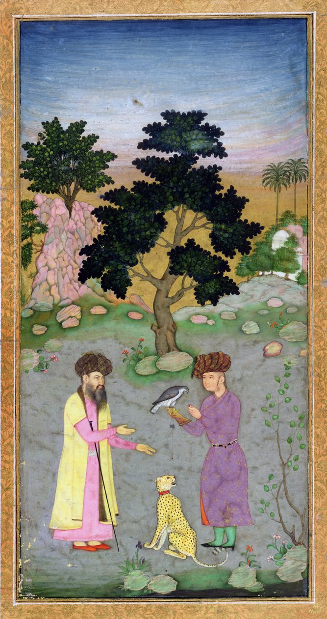 Falconer with companion and pet cheetah, from the Small Clive Album by Mughal School