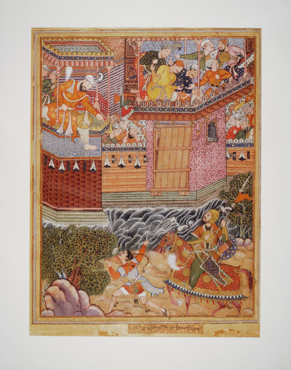Hamza and Umar exchange insults with Ghazanfar and challenge him to battle outside the fortress of Armanus, c.1570 by Mukhlis & Madhva Khurd