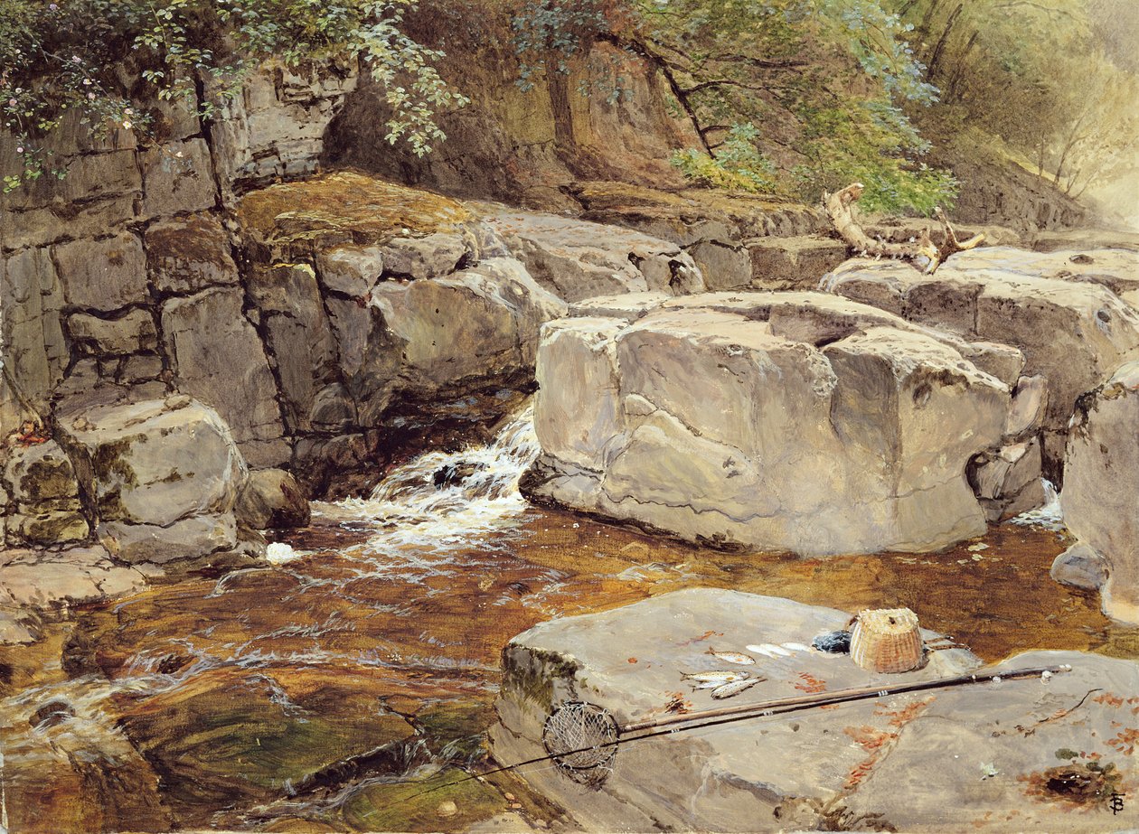 Rocks on the Greta by Myles Birket Foster: Fine art print