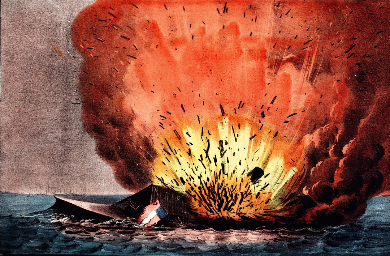 American Civil War: Battle of Hampton Roads March 8-9 by N. and Ives J.M. (1824-95) Currier