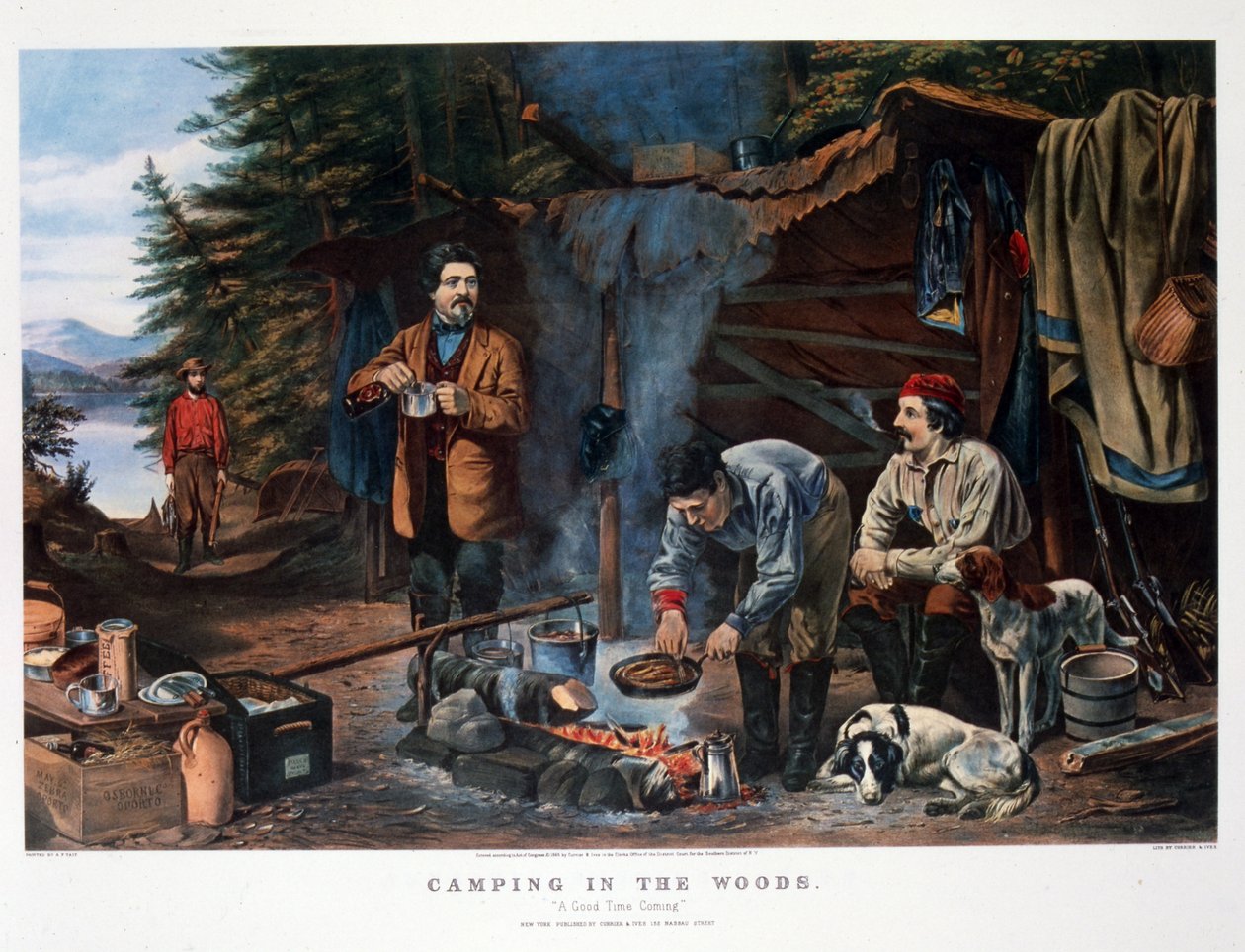 Camping in the Woods "A Good Time Coming". By Arthur Tait by N. and Ives J.M. (1824 95) Currier