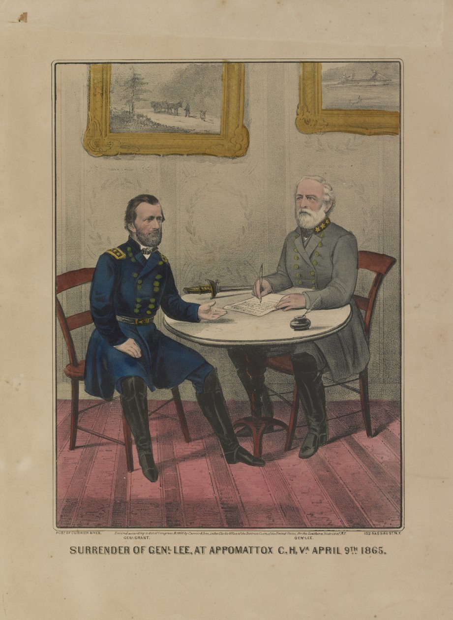 Surrender of General Lee, at Appomattox C.H. Va. April 9th, 1865 by Currier and Ives