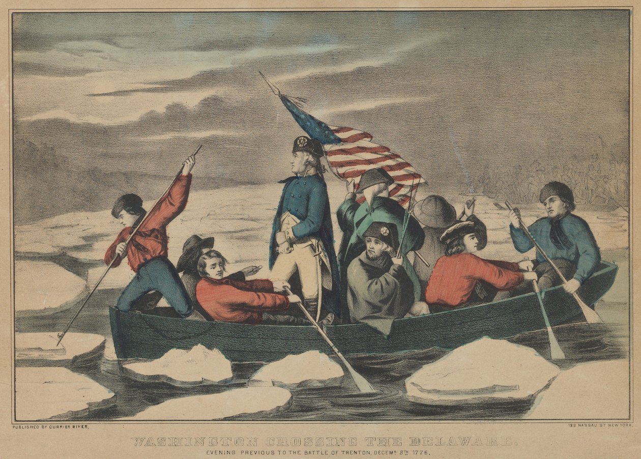 Washington Crossing the Delaware on the Evening Previous to the Battle of Trenton, December 5th 1776 by Currier and Ives