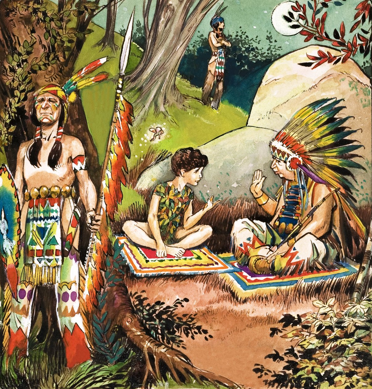 Peter Pan talks with the Chieftain, illustration from 
