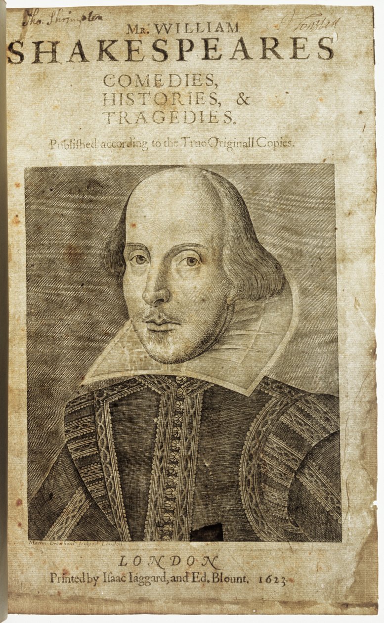 Portrait of William Shakespeare on Frontispiece of Comedies, Histories, & Tragedies by Nathan Benn