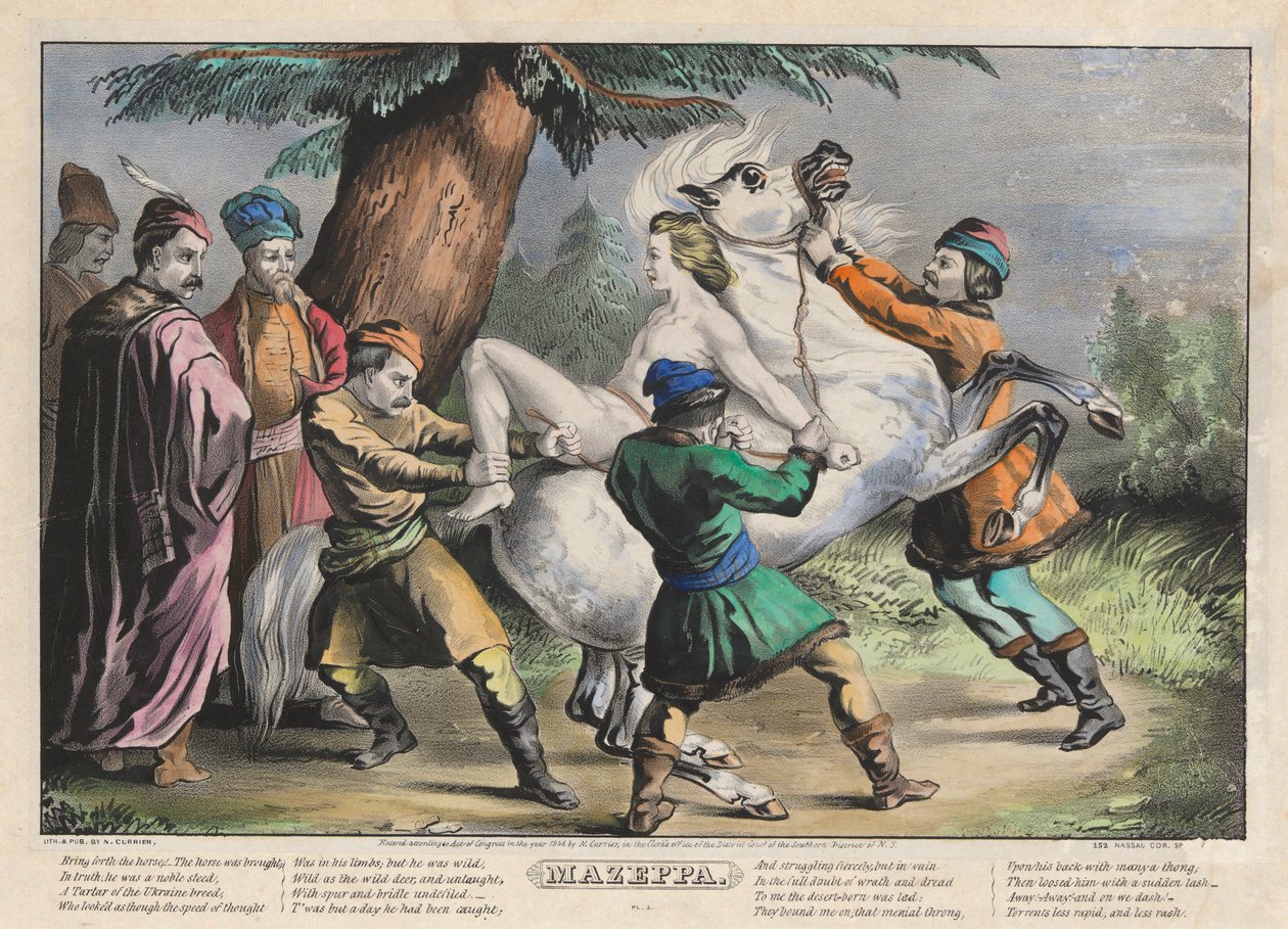 Mazeppa: Plate 1 of set of Four Plates (Tied to a Horse) by Nathaniel Currier