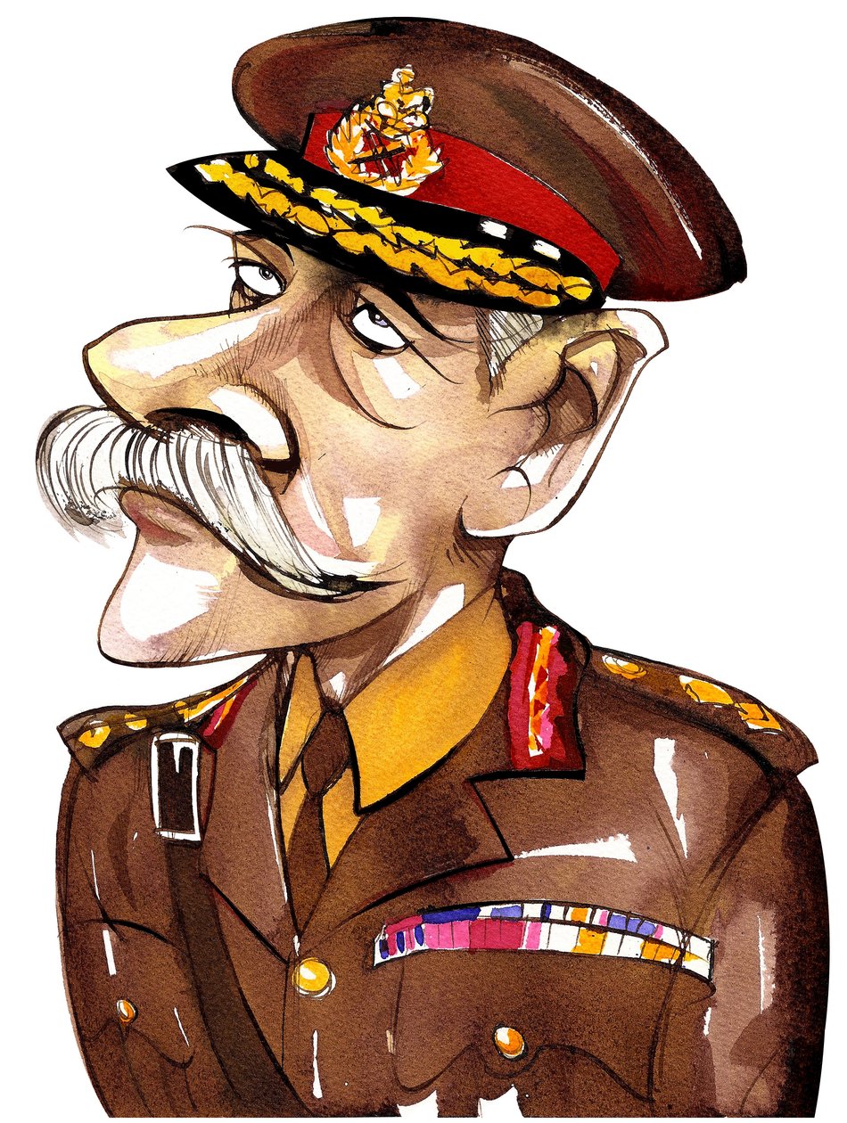 British Field Marshall, First Earl Haig of Bernersyde (1861-1928); colour caricature in army uniform by Neale Osborne