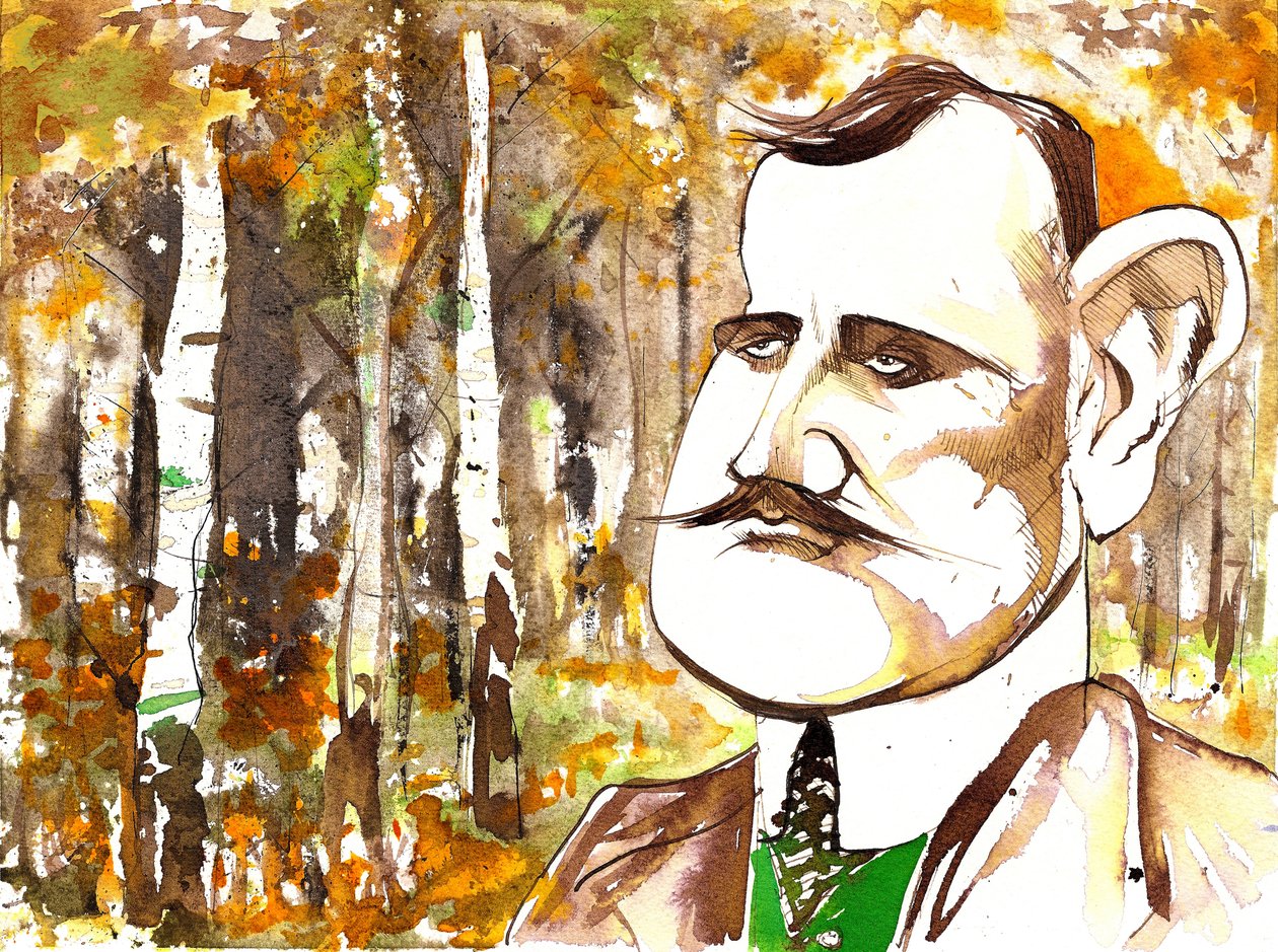 Jean Sibelius, caricatured as a younger man by Neale Osborne