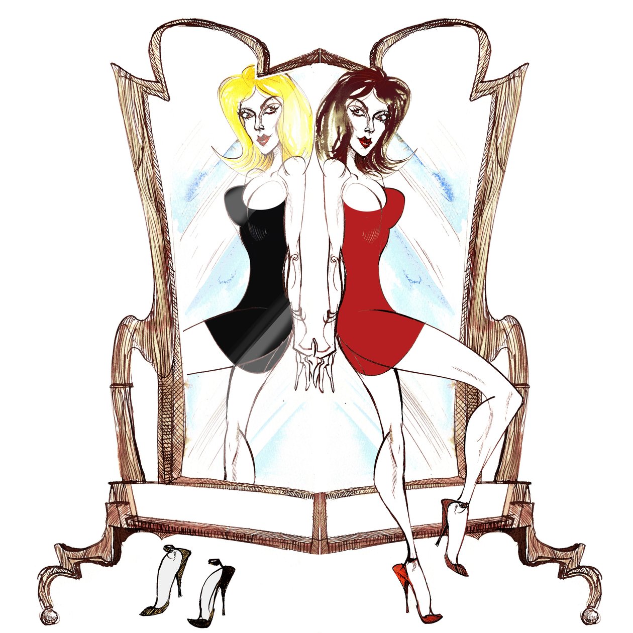 Signs of the Zodiac: Gemini mirror twins from a series of fashion caricatures by Neale Osborne