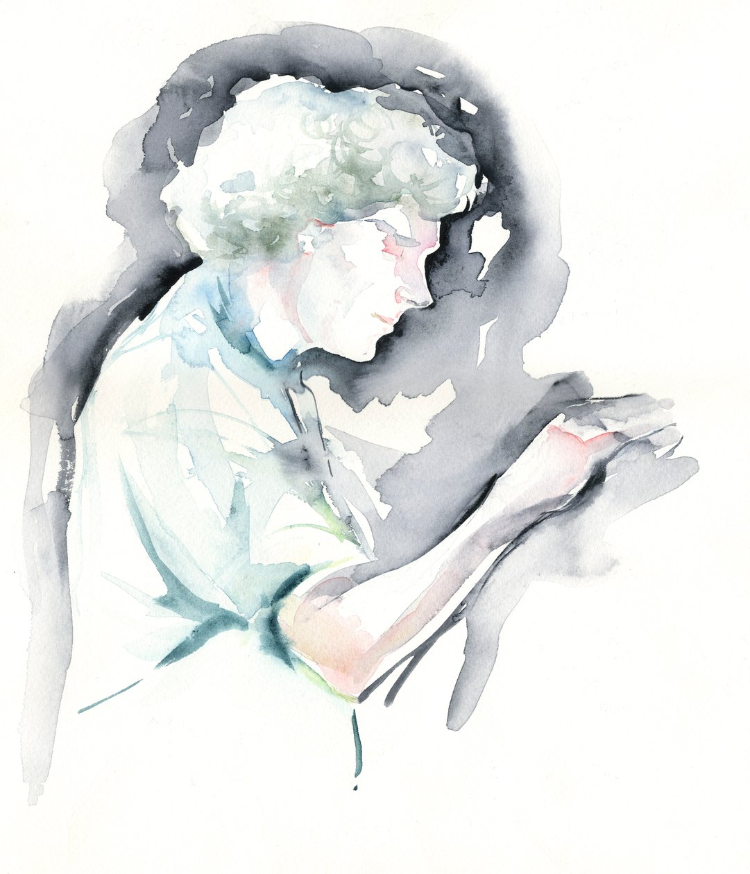 Simon Rattle - watercolour portrait of the English conductor at Symphony Hall, Birmingham by Neale Osborne