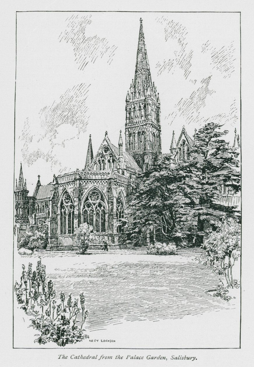 The Cathedral from the Palace Garden, Salisbury by Nelly Erichsen