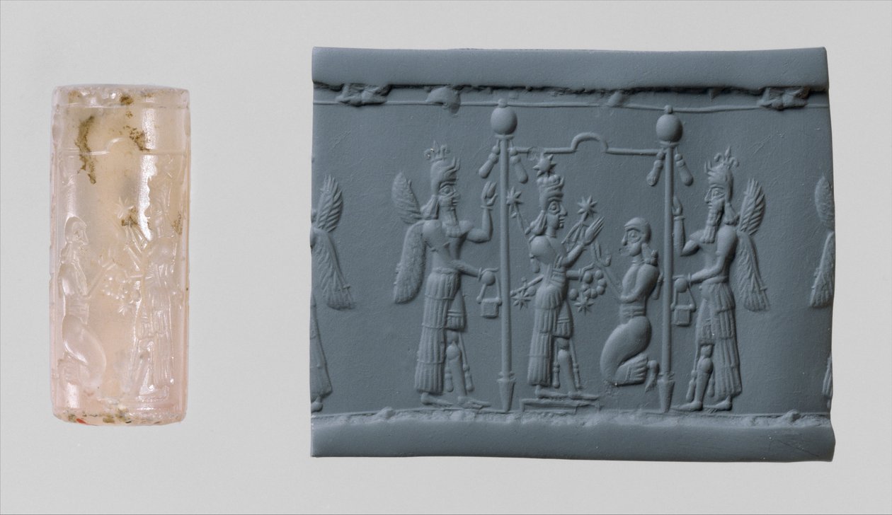 Cylinder seal of Ishtar and modern impression, c. 8th-7th century BC (chalcedony) by Neo Assyrian Neo Assyrian