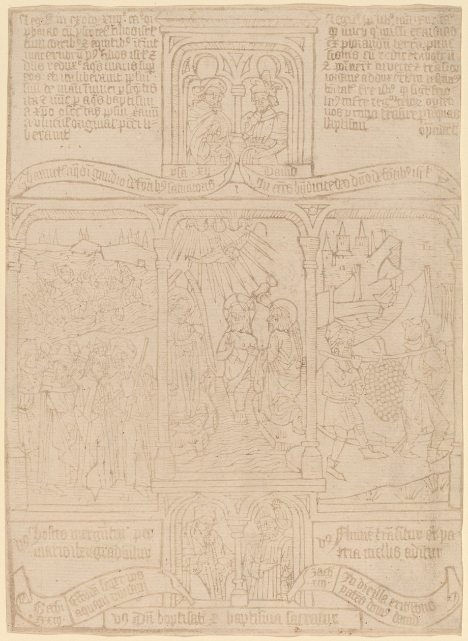 The Baptism of Christ; Pharaoh Passing through the Red Sea; Joshua and Caleb by Netherlandish 15th Century