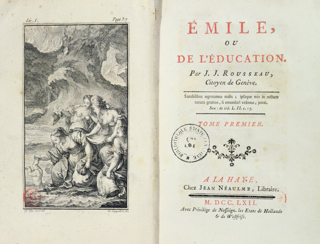 Frontispiece for Emile by Jean-Jacques Rousseau, 1762