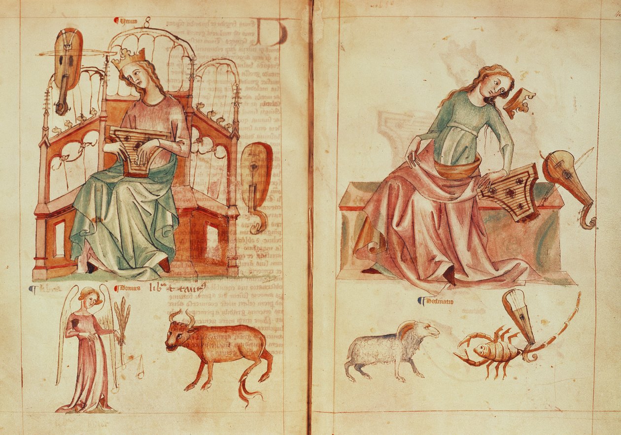 Venus playing an instrument with her ruling signs and in detriment ...