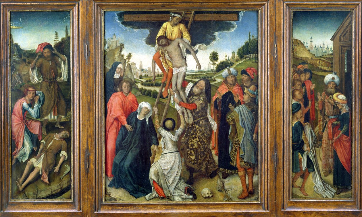 The Deposition, flanked by Adam and Eve Mourning Abel and Joseph