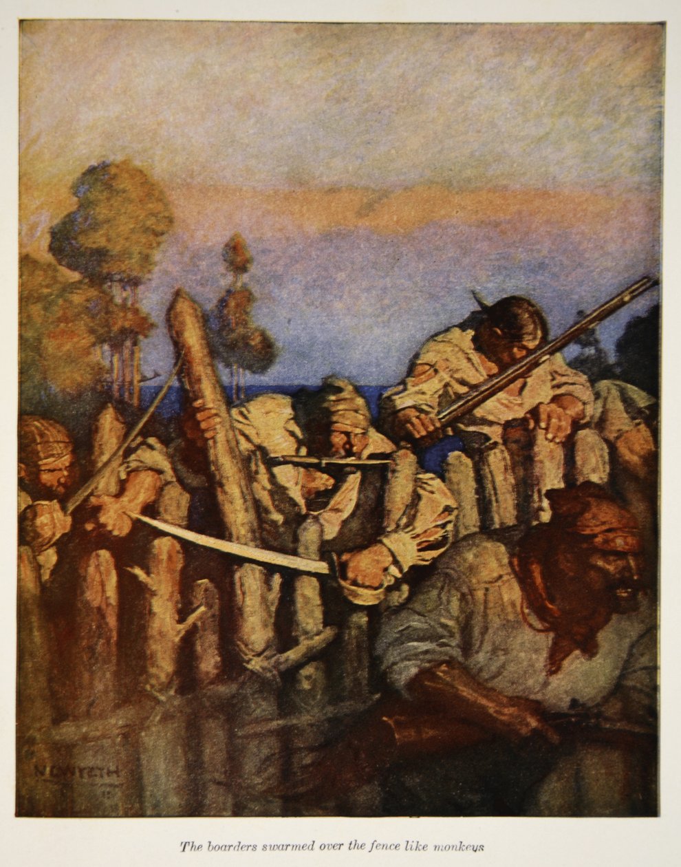 The Boarders Swarmed Over the Fence Like Monkeys, an Illustration from 