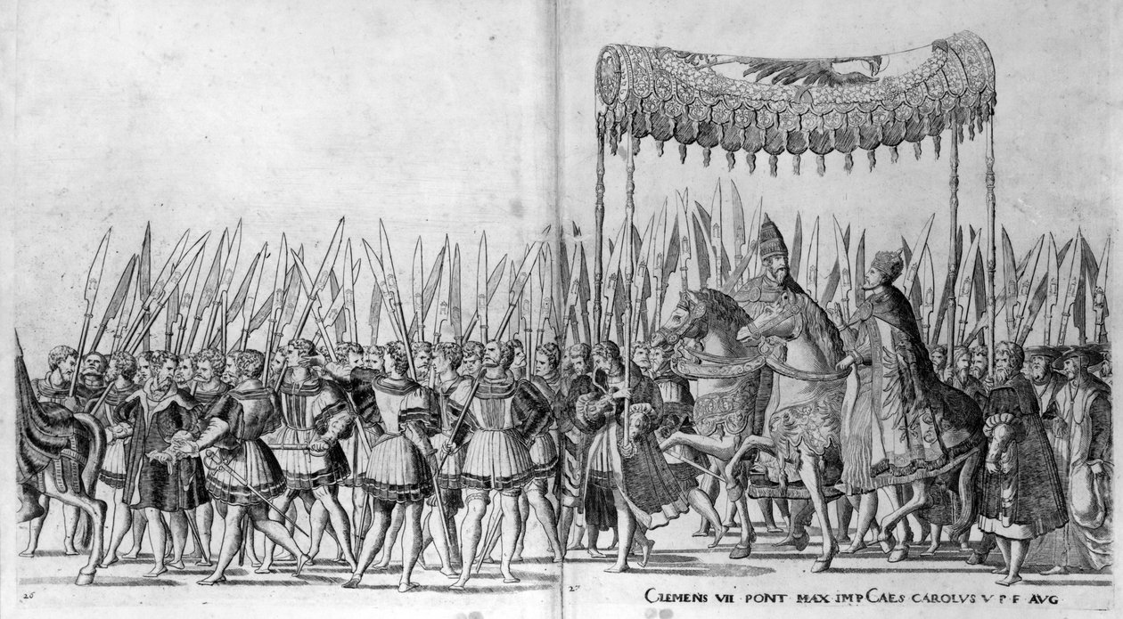 The Entry of Pope Clement VII and Emperor Charles V into Bologna on 24 February 1530, plate 27 by Nicholas Hogenberg