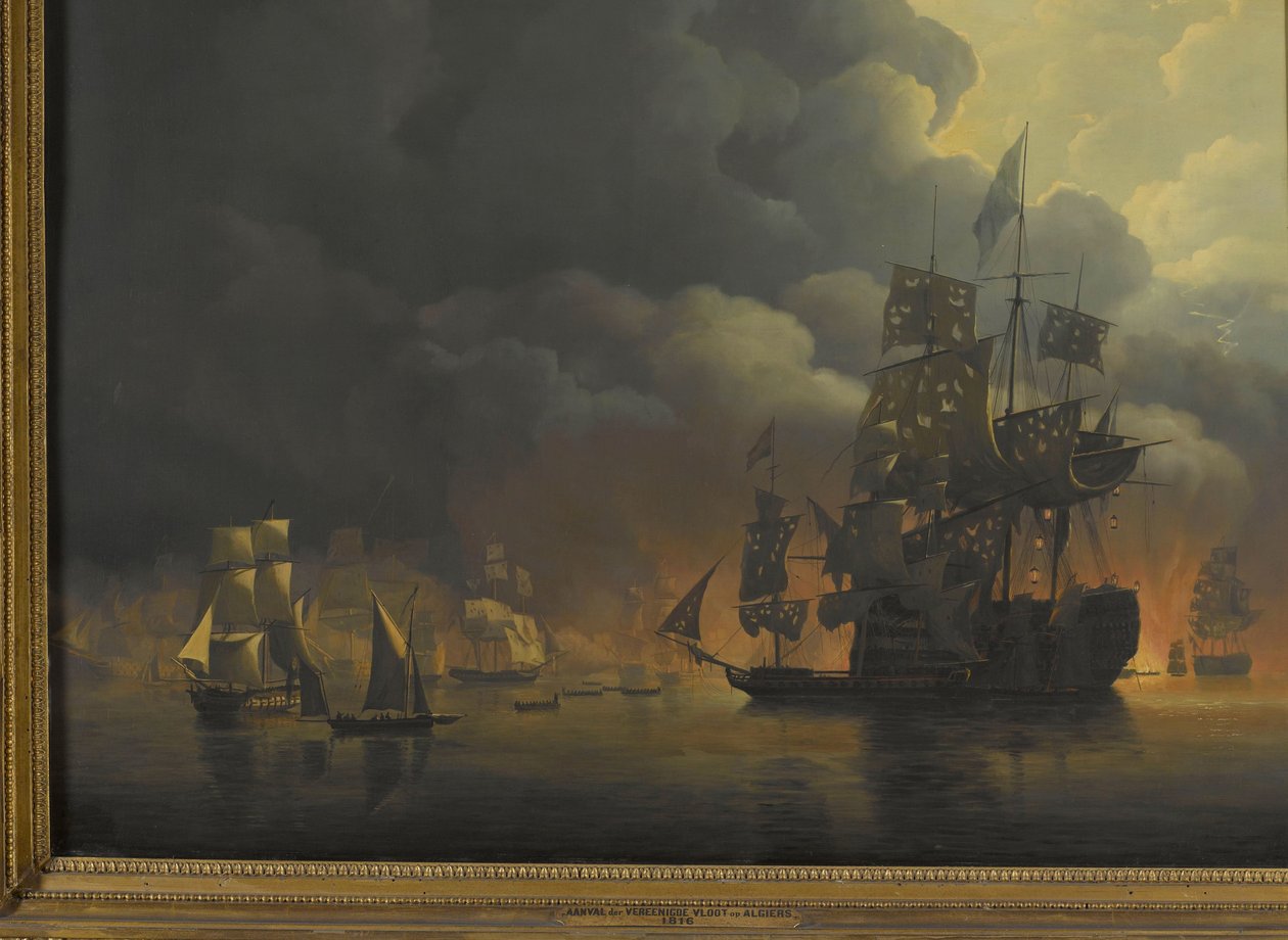 The Anglo-Dutch Fleet under Lord Exmouth and Vice Admiral Jonkheer Theodorus Frederik van Capellen Putting Out the Algerian Strongholds, 27 August 1816 by Nicolaas Baur