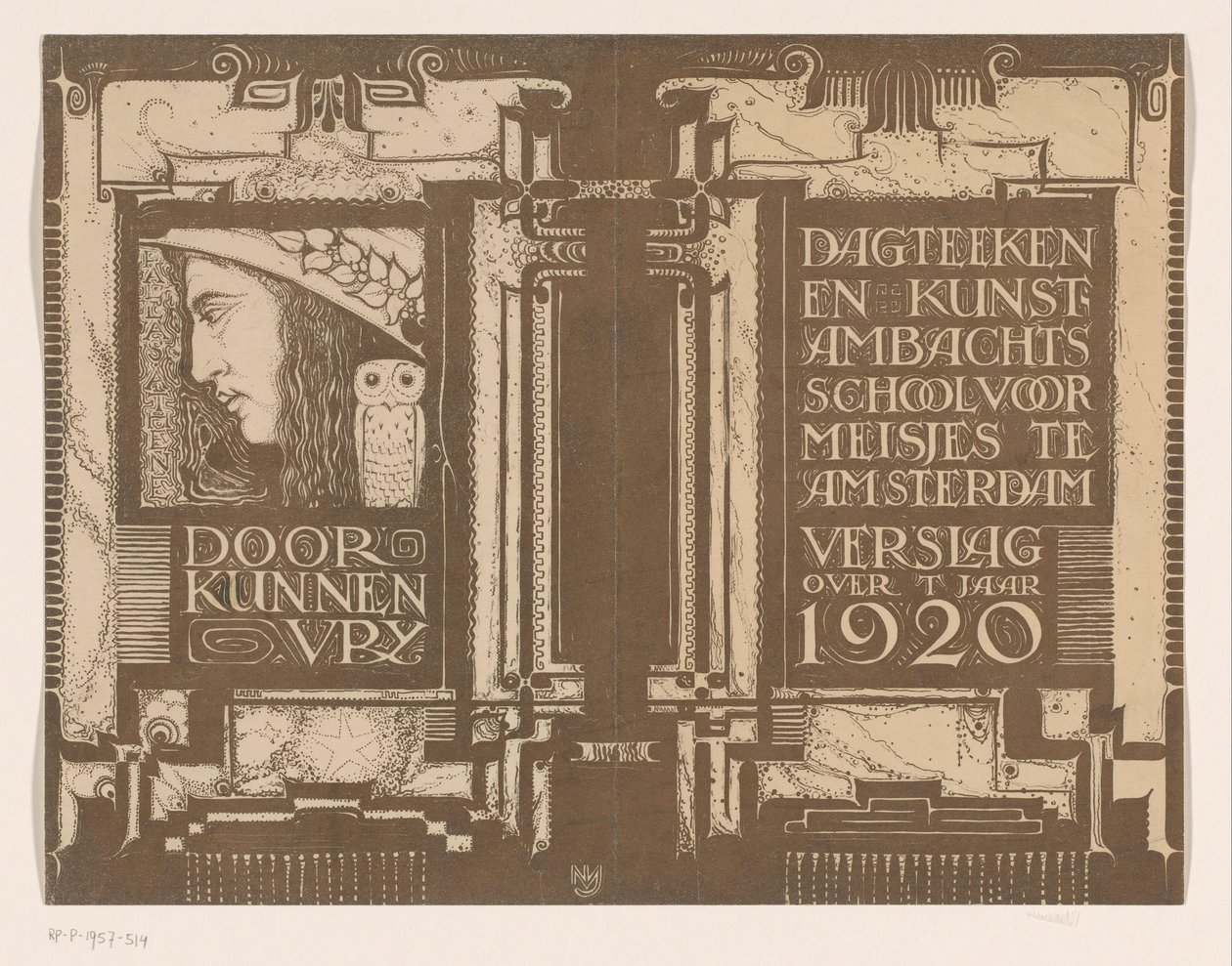 Cover Design for: Report of the Drawing and Craft School for Girls in Amsterdam for the Year 1920 by Nicolaas van de Vecht