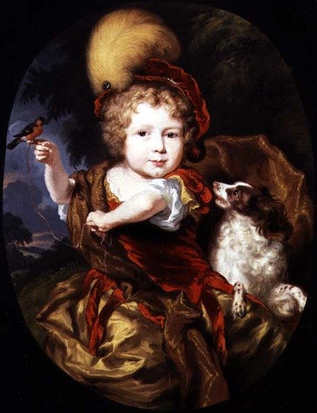 Portrait of a Boy Holding a Bird on his Finger, with a Dog by his Side by Nicolaes Maes