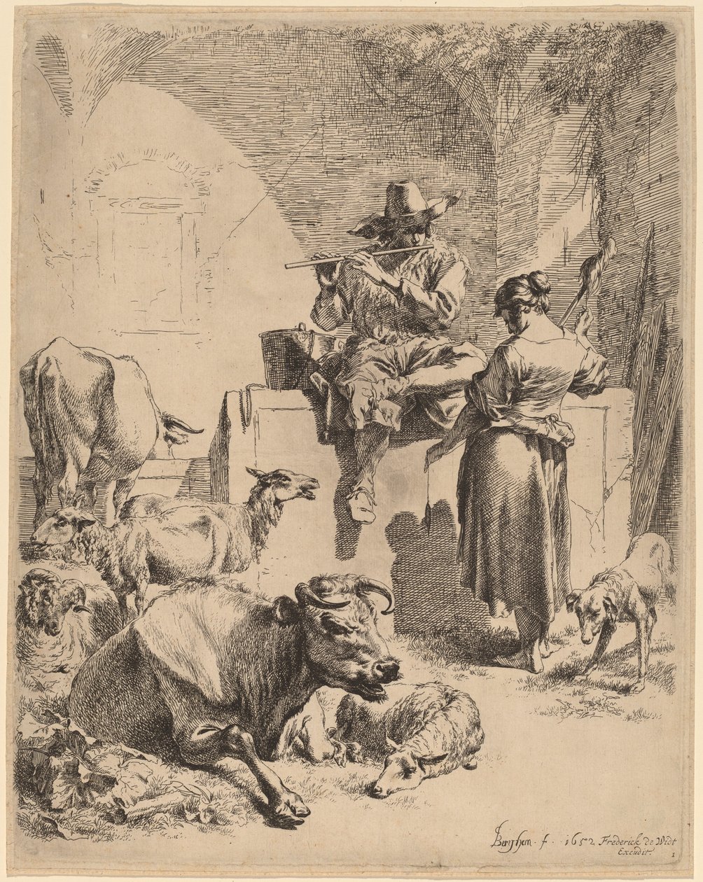 The Shepherd Seated on a Fountain and the Spinner by Nicolaes Berchem
