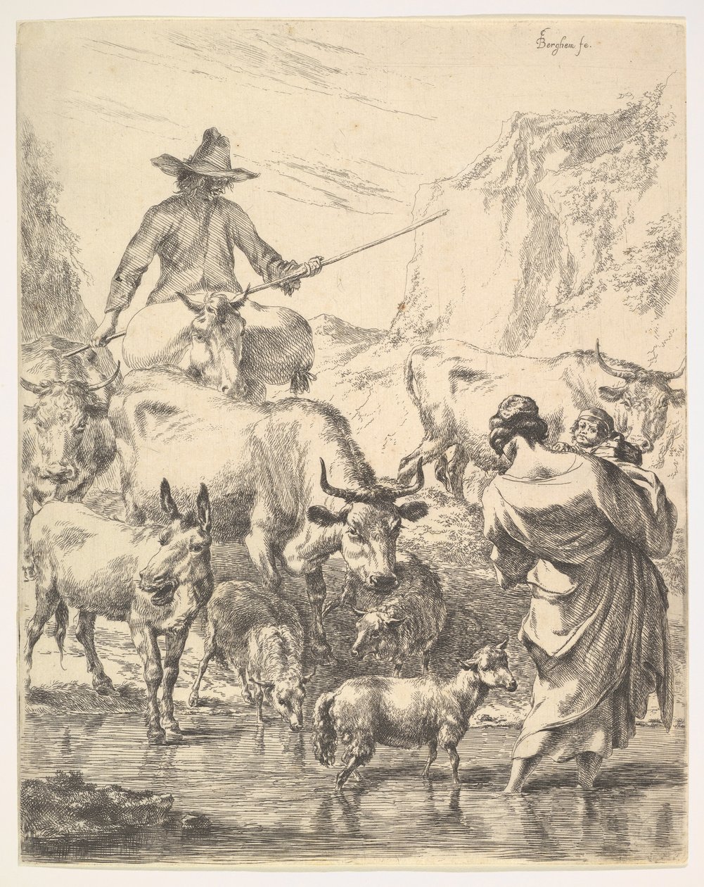 The Flock Crossing the Stream by Nicolaes Pietersz. Berchem