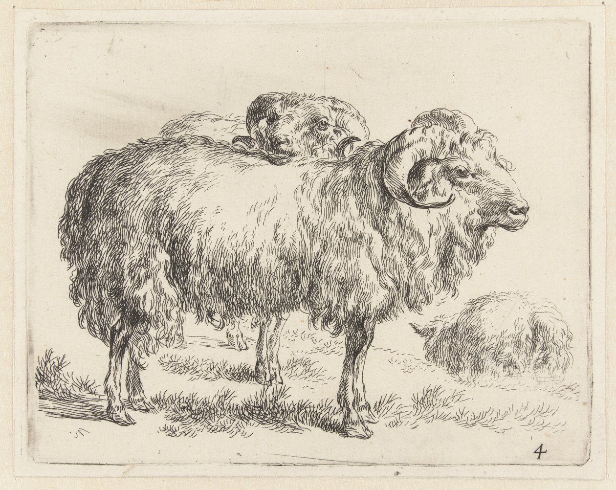 Two Rams and a Sheep by Nicolaes Pietersz Berchem