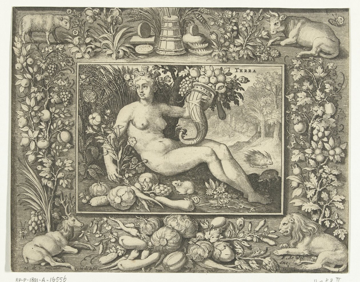 Element Earth as a Naked Woman with Cornucopia (The Four Elements series) by Nicolaes de Bruyn