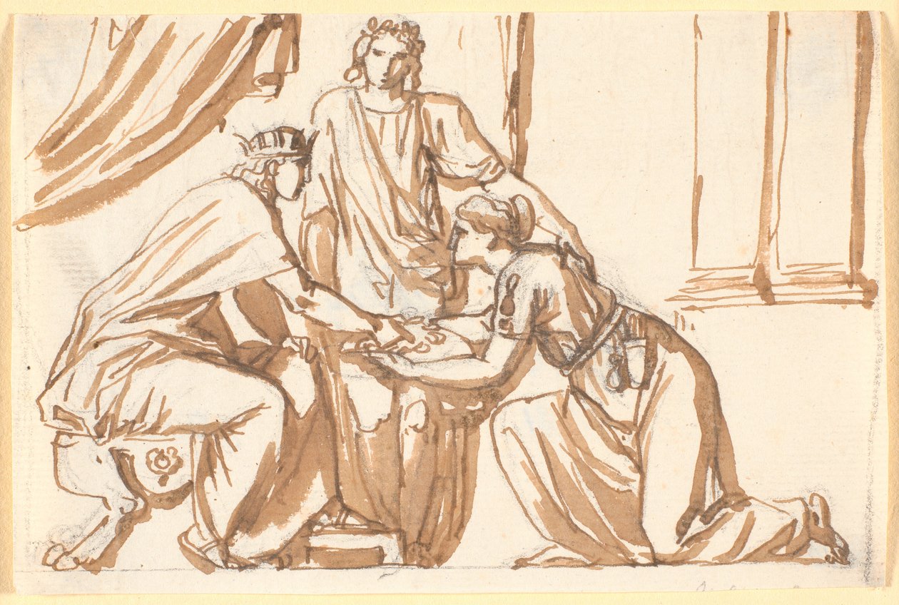 A King Receives a Wreath from a Kneeling Woman by Nicolai Abildgaard