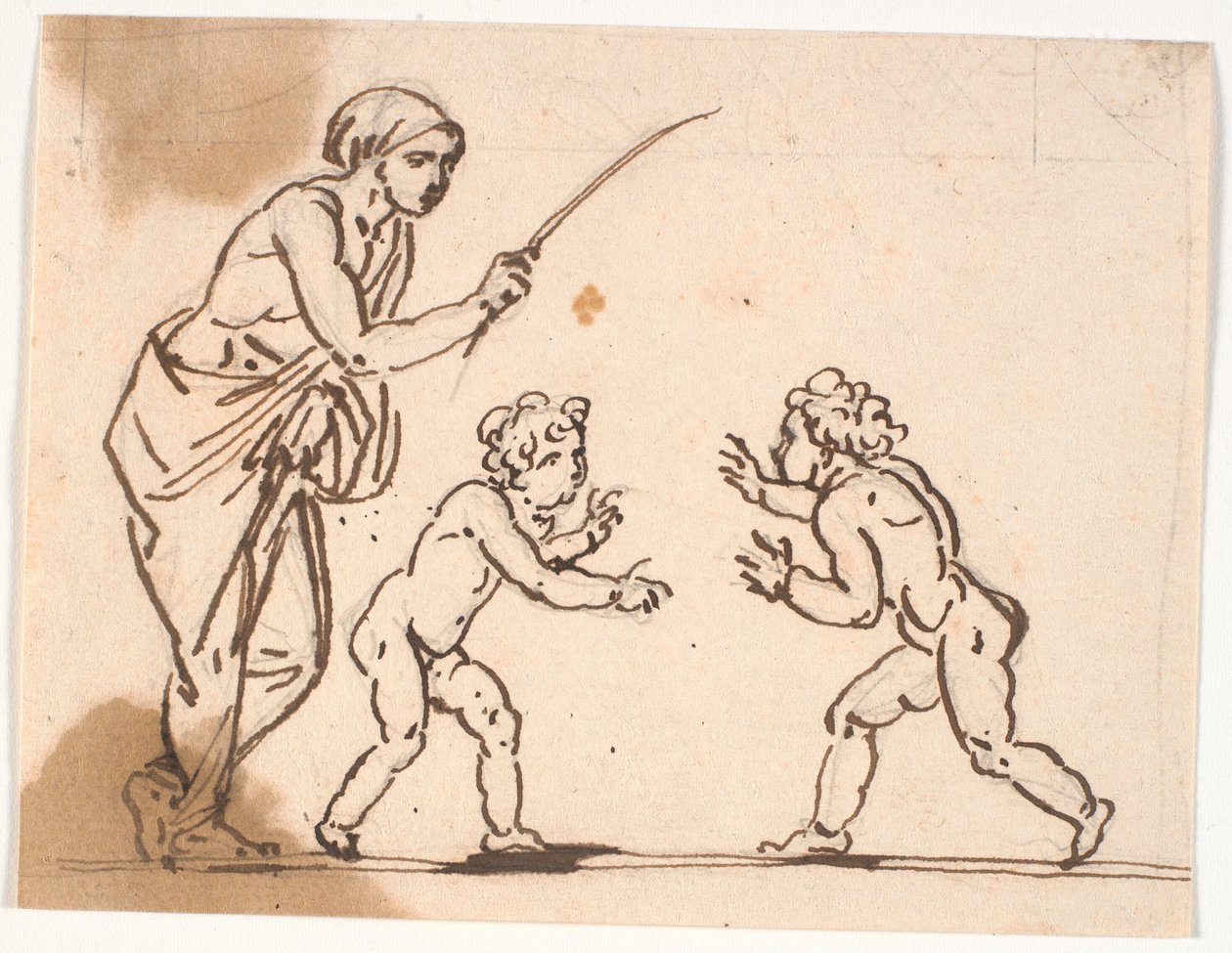 A Woman with a Stick, Which She Raises Against Two Small Boys About to Fight by Nicolai Abildgaard