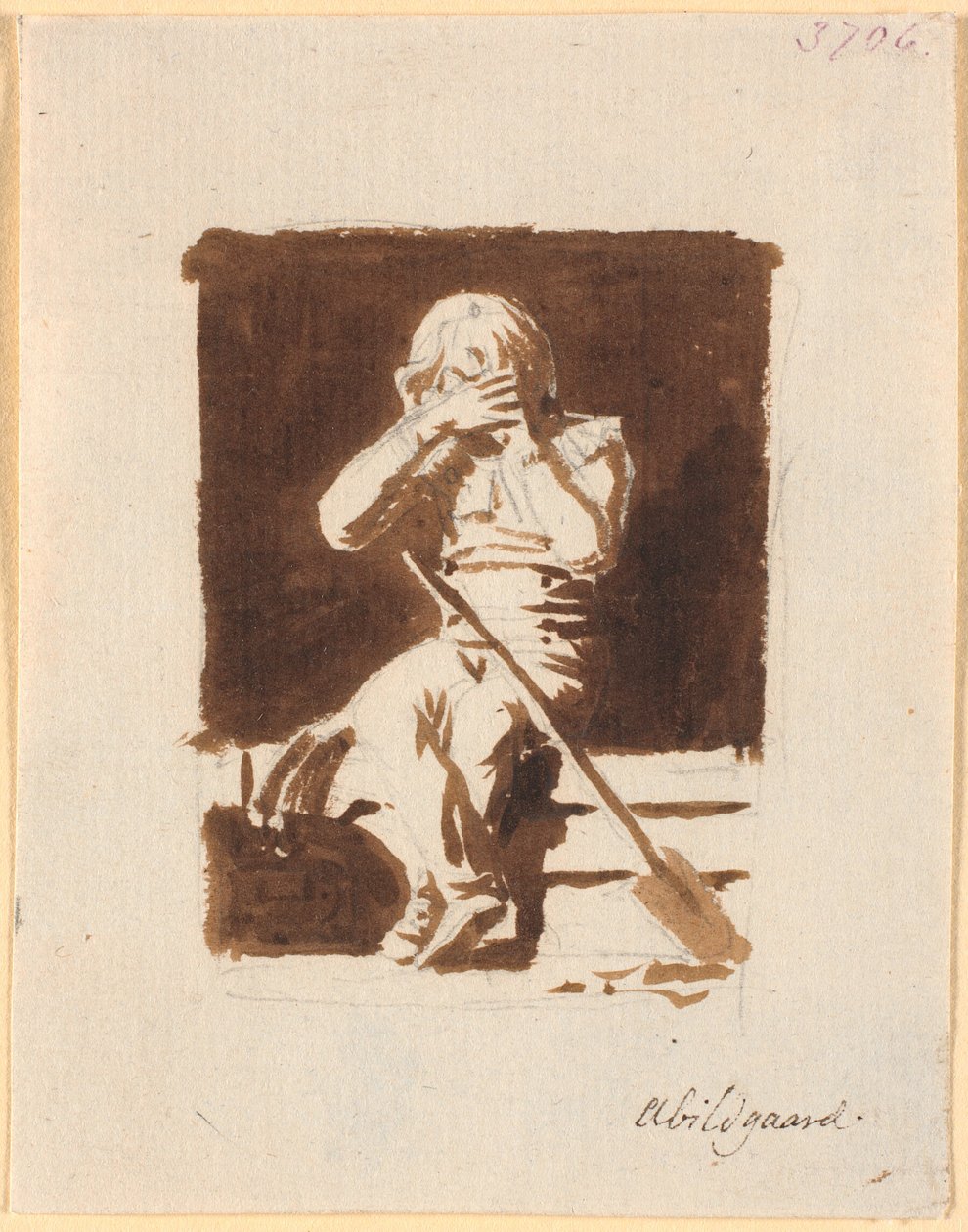 A Little Crying Boy Sitting with a Spade or an Oar on the Edge of a Boat (?) by Nicolai Abildgaard