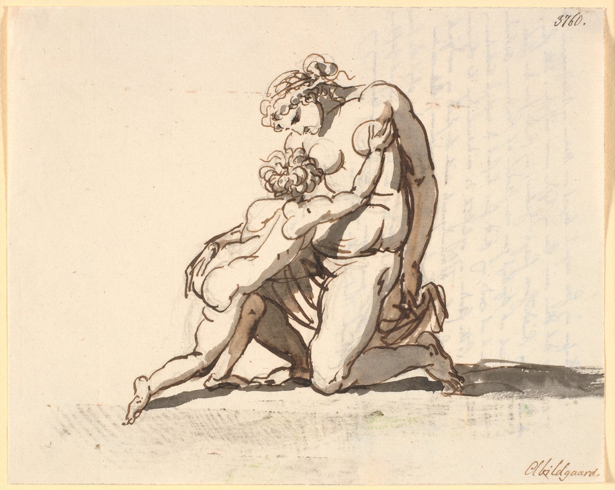 A Nude Kneeling Mother with Her Little Boy by Nicolai Abildgaard