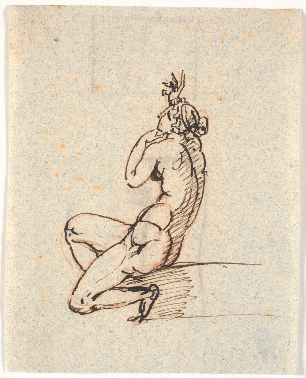 A Naked Seated Woman, Facing Left, with Raised Right Hand by Nicolai Abildgaard