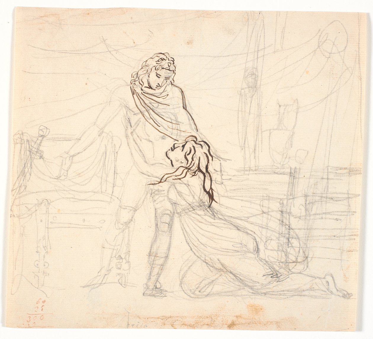 A Young Woman Kneeling and Embracing a Naked Hero by Nicolai Abildgaard