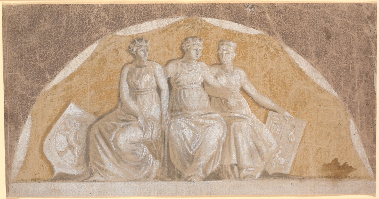 Semi-Circular Field with Three Round Female Figures, the Two Outer Ones with Shields Indicating They Represent Norway and Northern German Lands (Stormarn and Ditmarsken?). The Middle One Probably Symbolizes Denmark by Nicolai Abildgaard