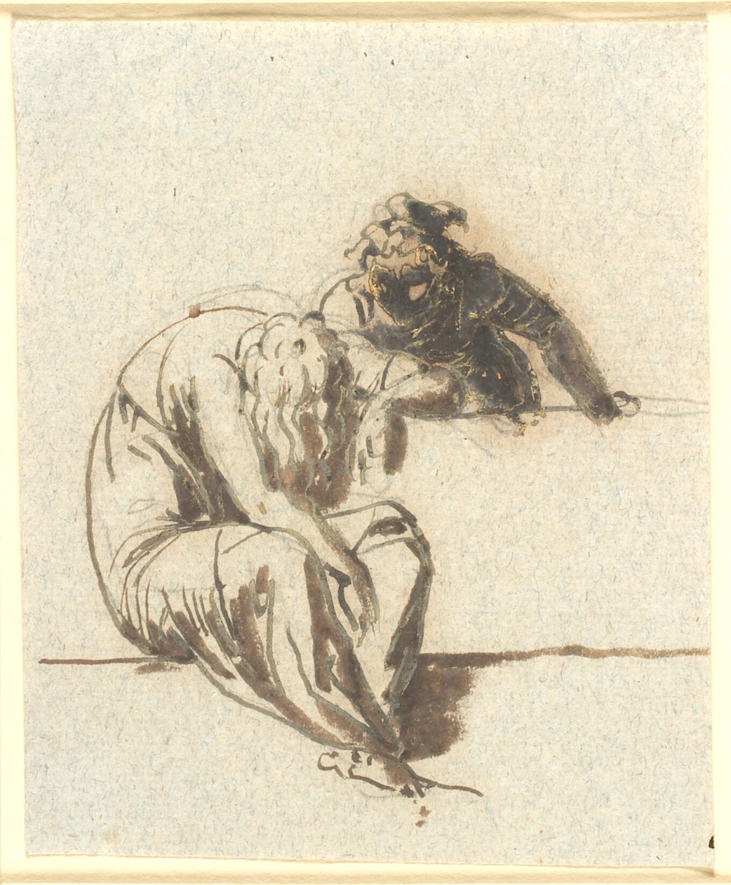 In the Foreground a Seated Bent Female Figure, Behind a Parapet Another Leans Forward Towards Her by Nicolai Abildgaard