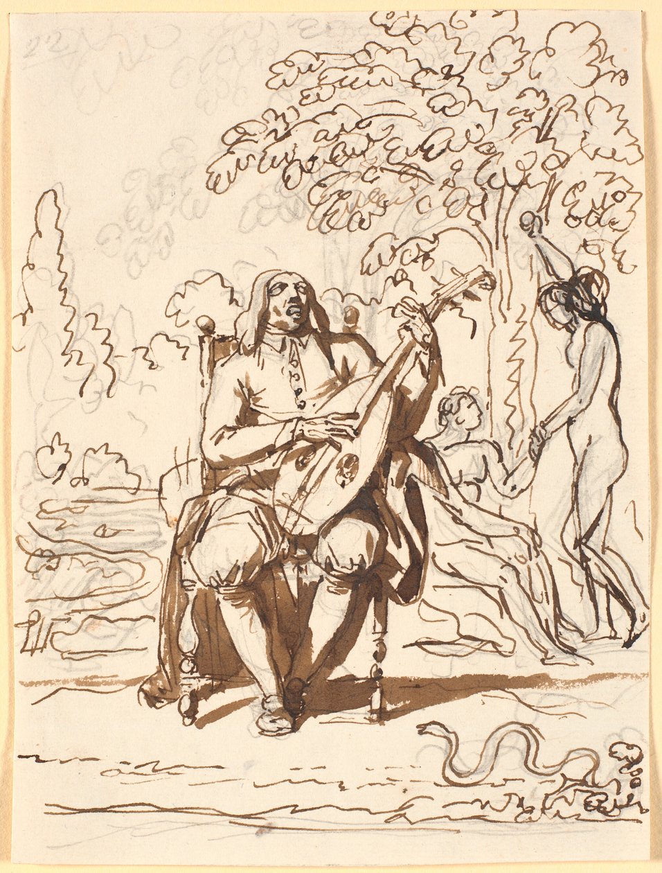 Milton, Seated with a Lute, Seen en Face, with the Fall of Man in the Background by Nicolai Abildgaard
