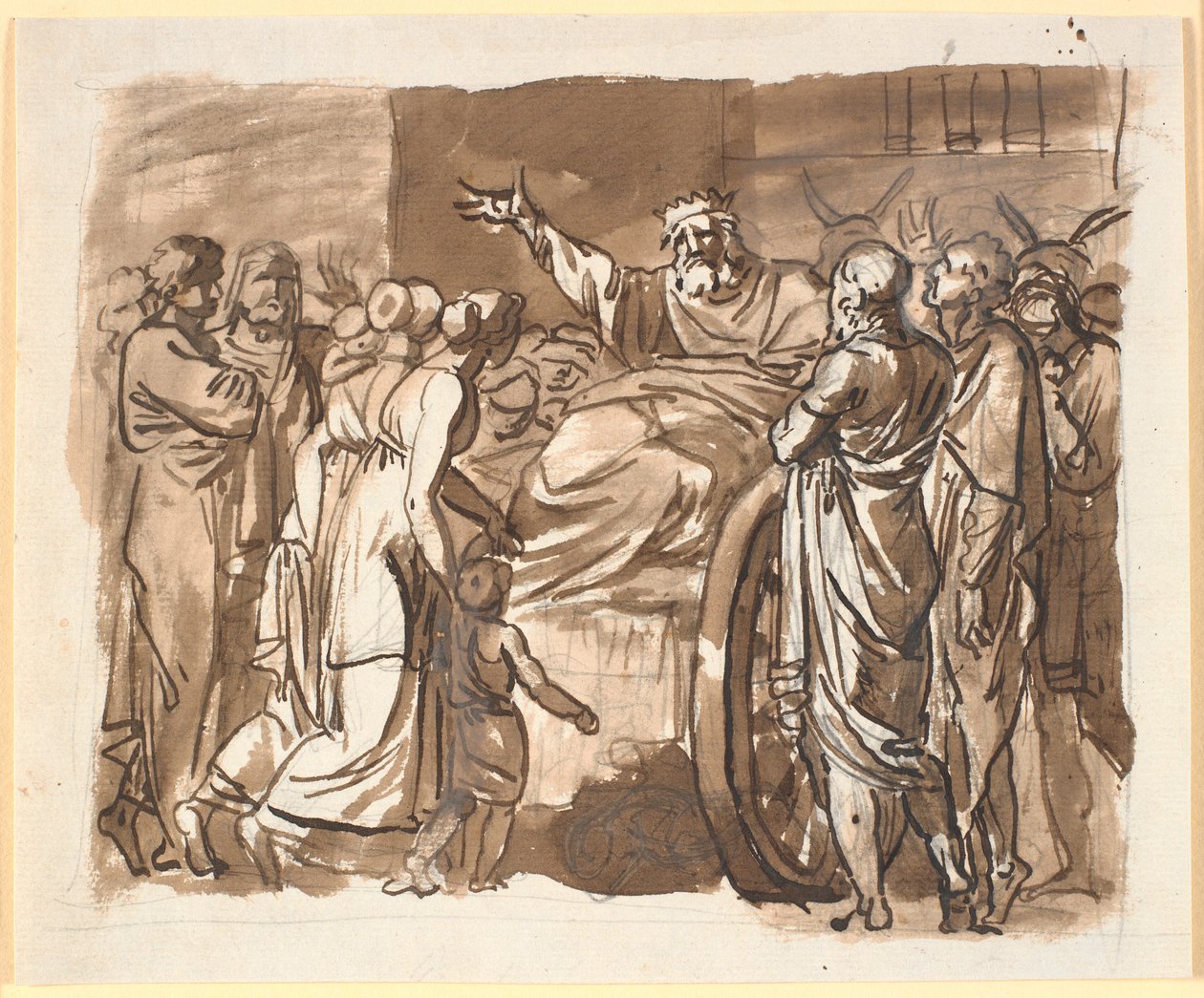 Peisistratos Complains to the Athenians About the Attack He Claims to Have Been Subjected to. He Sits on a Donkey-Drawn Cart, Surrounded by Numerous People by Nicolai Abildgaard