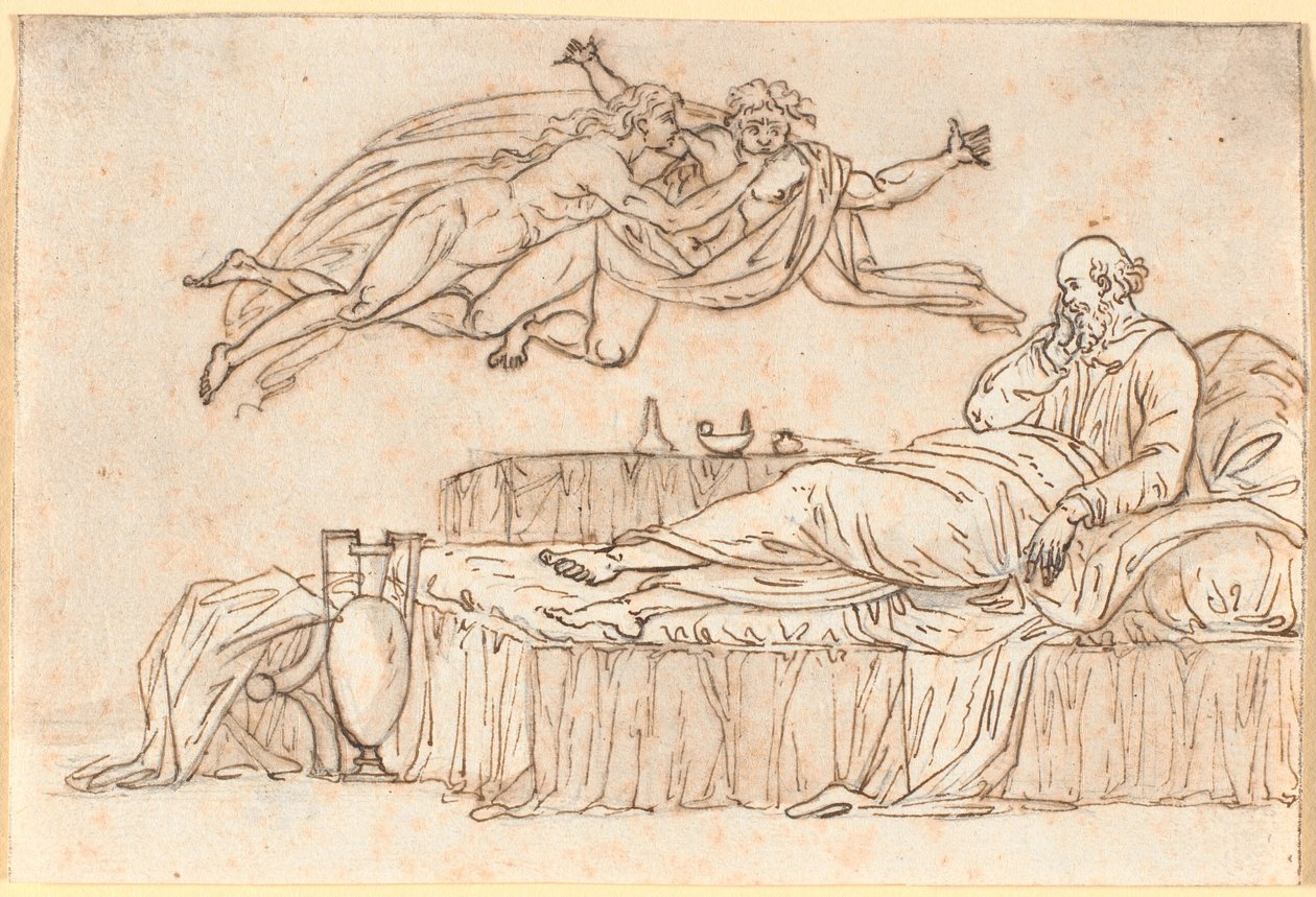 Socrates Resting on His Couch; Two Floating 