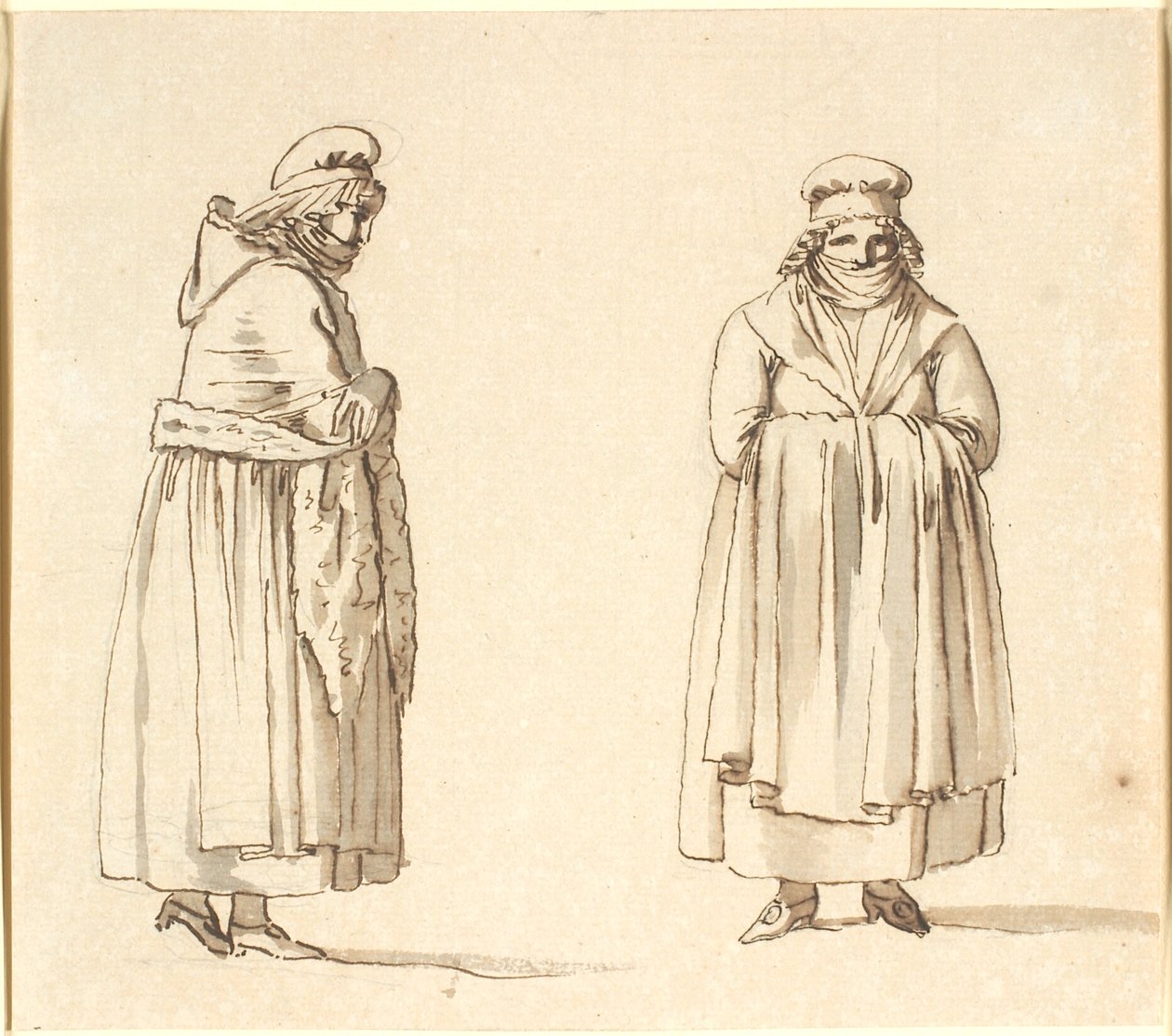 Two peasant women with scarves over their mouths, one in profile the other seen from the front by Nicolai Abildgaard