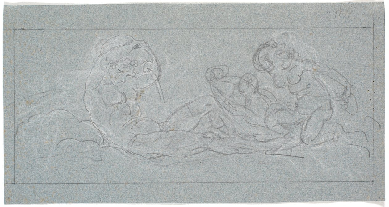 Draft for Door Piece. A Reclining Youth Pouring Water from a Jug, with Sea Nymphs to the Right by Nicolai Abildgaard