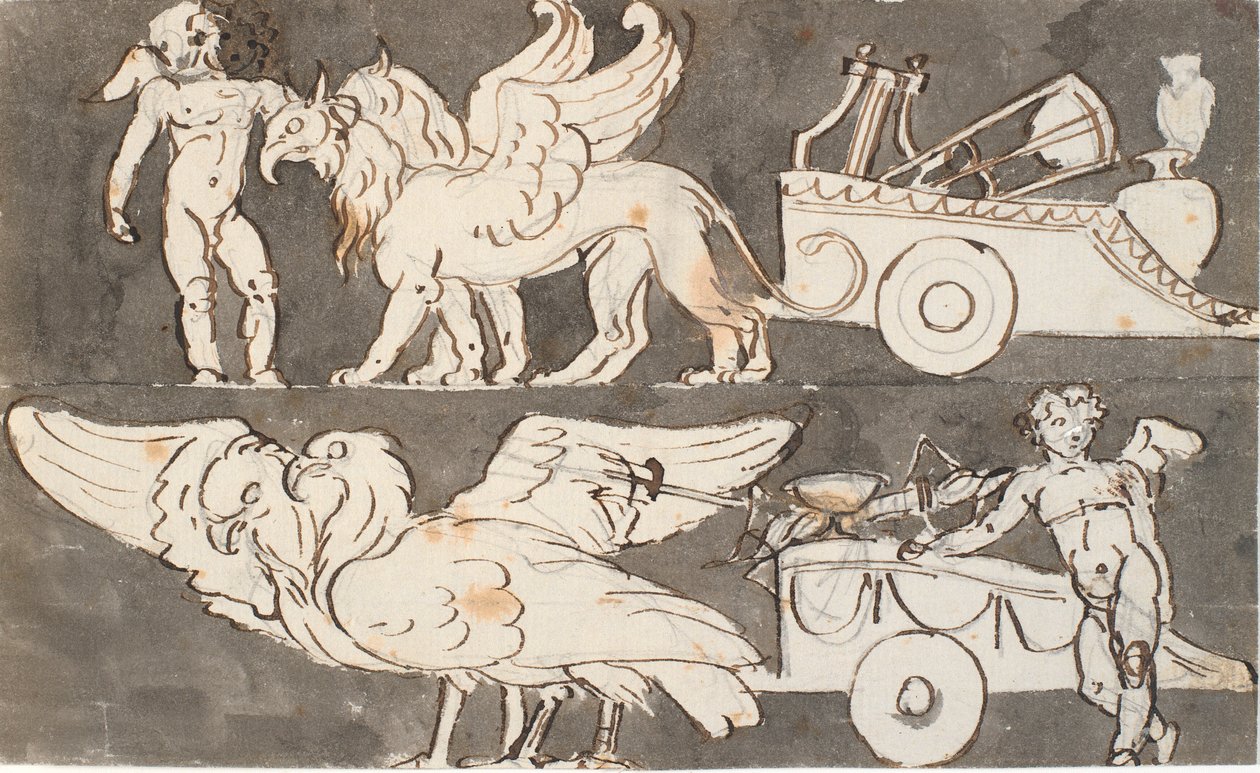 Winged Boys with the Chariots of Apollo and Jupiter, Pulled by Griffins ...