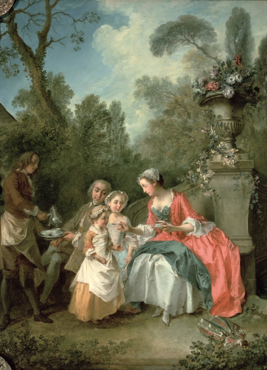A lady and a gentleman in the Garden with two children (detail) by Nicolas Lancret