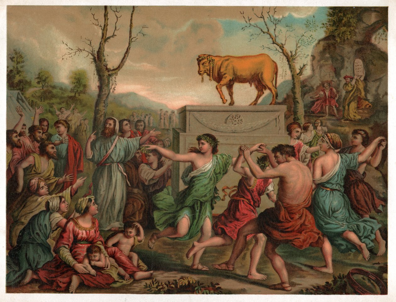 Adoration of the golden calf by Nicolas (after) Poussin