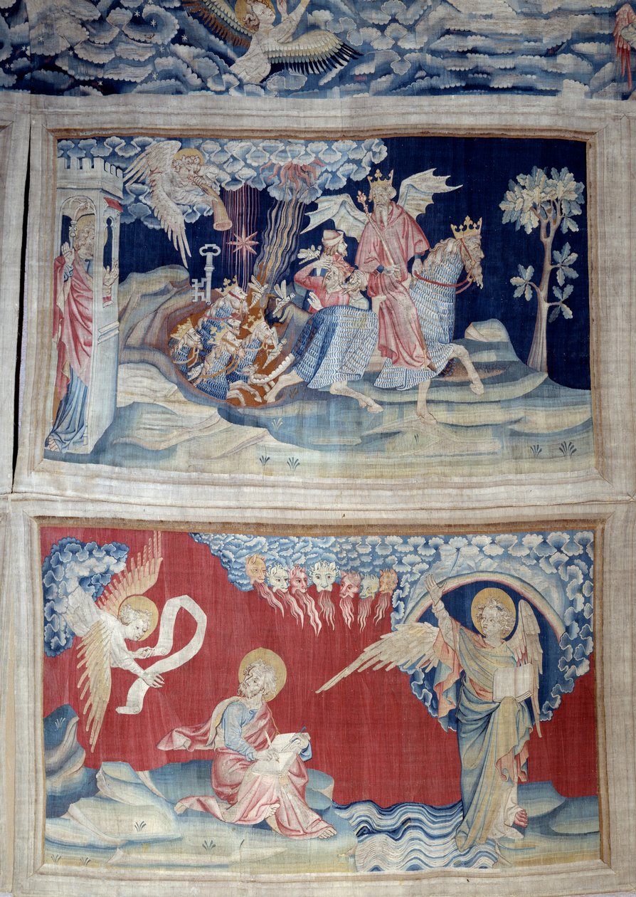 Hanging of Revelation, No. 24: The Fifth Trumpet: A Key Releases the Locusts. Below, No. 27: The Angel in the Book Appears to Saint John Who Transcribes the Divine Message to the Sound of the Seven Thunders by Nicolas Bataille