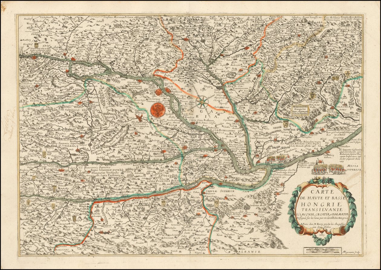 1663 Map of Upper and Lower Hungary, Transylvania, Slovenia, Croatia ...